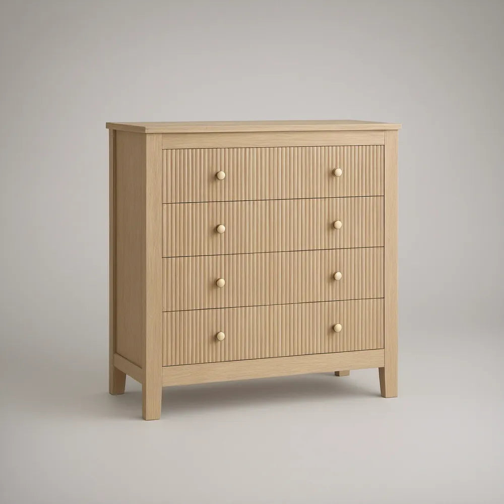 Cómoda com 4 Gavetas Caneladas em MDF Efeito Carvalho Natural Claro 80 x 40 x 90 cm
