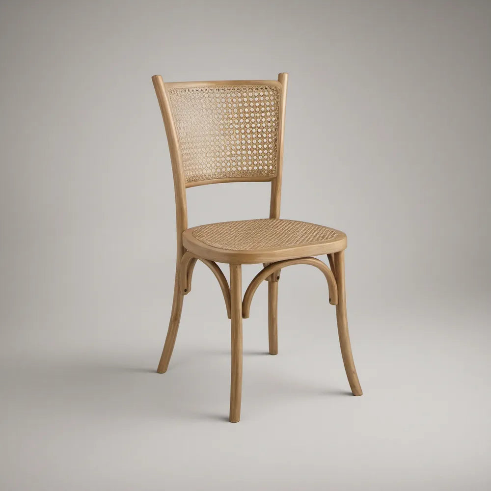 Cadeira de Jantar em Faia Maciça e Rattan Natural Castanho-Claro 46 x 52 x 89 cm