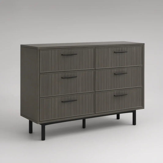 Cómoda Baixa Retangular com 6 Gavetas em MDF Cinzento-Escuro e Preto, 120 x 40 x 80 cm