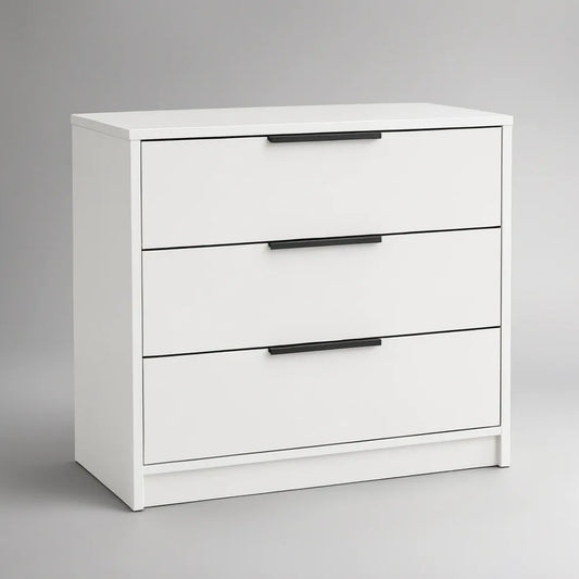 Cómoda Baixa Branca com 3 Gavetas e Puxadores Pretos, 80 x 40 x 75 cm