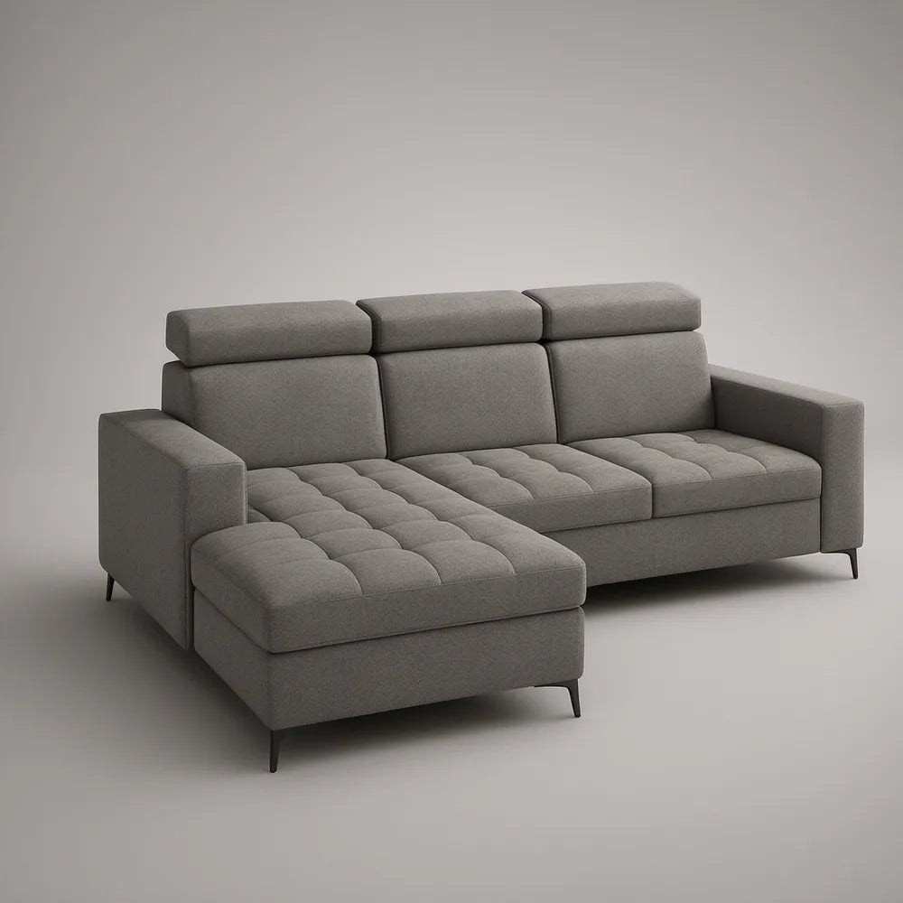 Sofá em L com Chaise Longue à Esquerda em Poliéster Cinzento, 270 x 165 x 98 cm