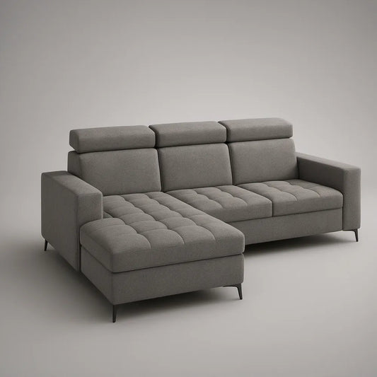Sofá em L com Chaise Longue à Esquerda em Poliéster Cinzento, 270 x 165 x 98 cm