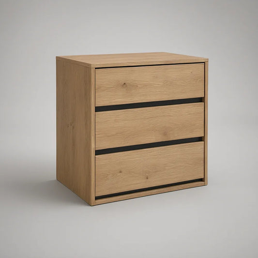 Cómoda Baixa de 3 Gavetas em Carvalho Natural e Preto 80 x 40 x 80 cm