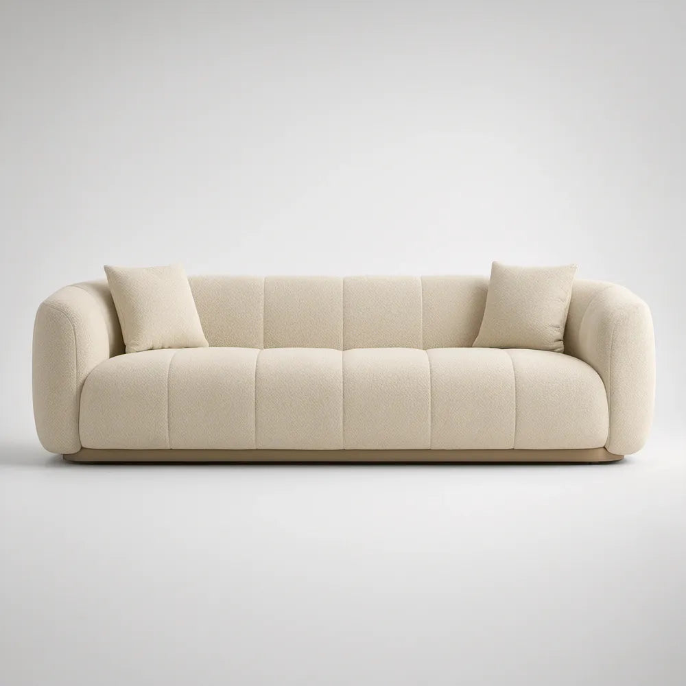 Sofá Curvo de 3 Lugares em Bouclé Bege, 230 x 95 x 75 cm