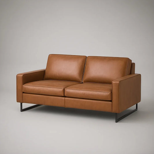Sofá de 2 Lugares em Couro Sintético PU Castanho Camel, 160 x 85 x 82 cm