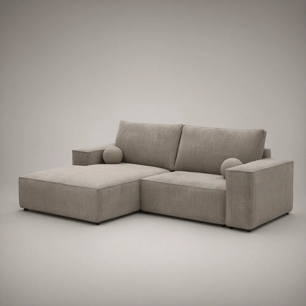 Sofá de Canto em L com Chaise Longue à Esquerda em Poliéster Taupe, 240 x 160 x 85 cm