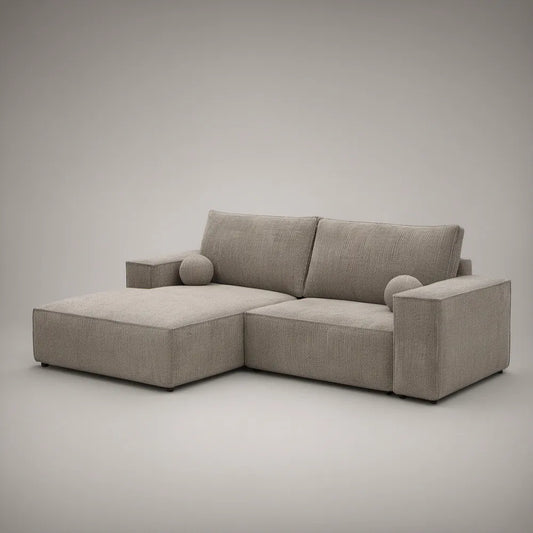 Sofá de Canto em L com Chaise Longue à Esquerda em Poliéster Taupe, 240 x 160 x 85 cm